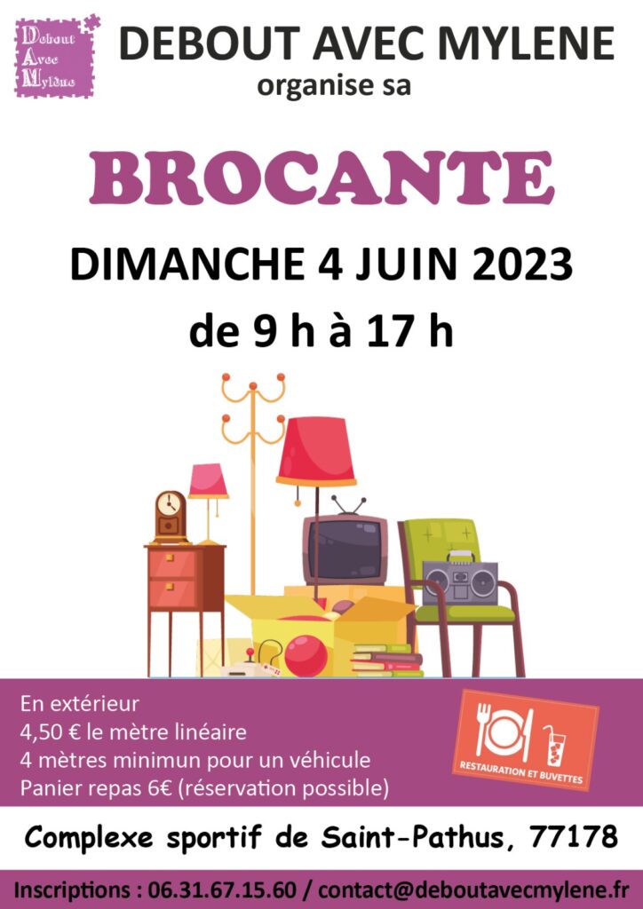 Brocante association Debout Avec Mylène juin 2023 à Saint-Pathus